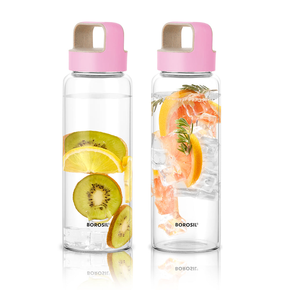 Crysto Clear Glass Bottle Set - Husk Lid, Pink
