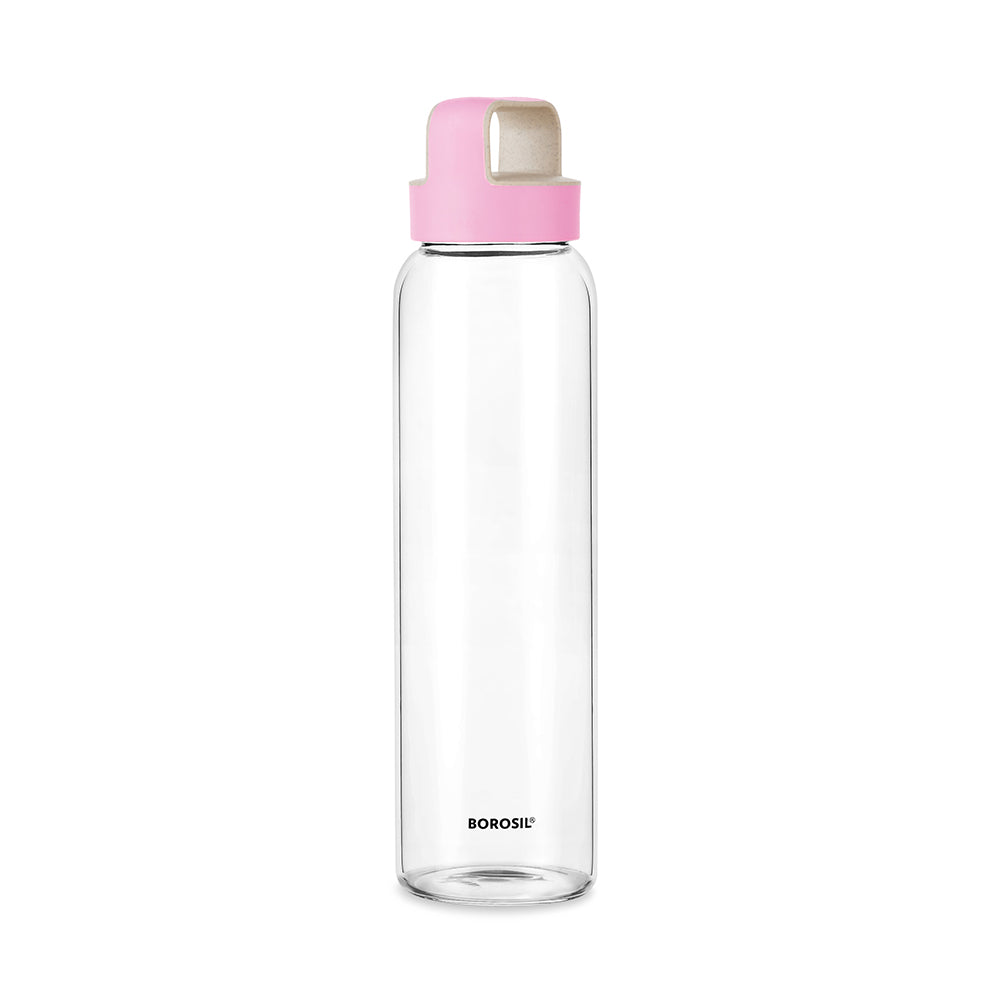 Crysto Wide Mouth Glass Bottle with Pink Lid