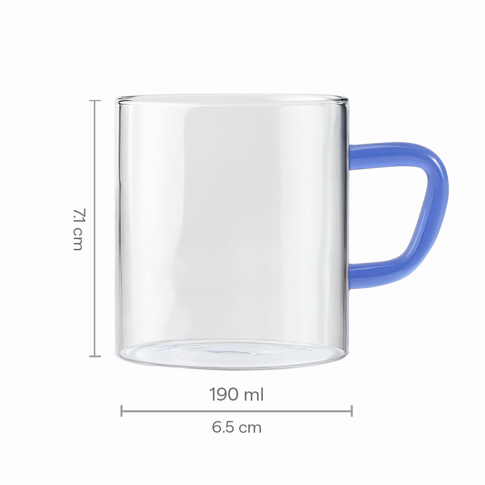 Borosil Blue Vision Classic Mug Set, 190ml x 6