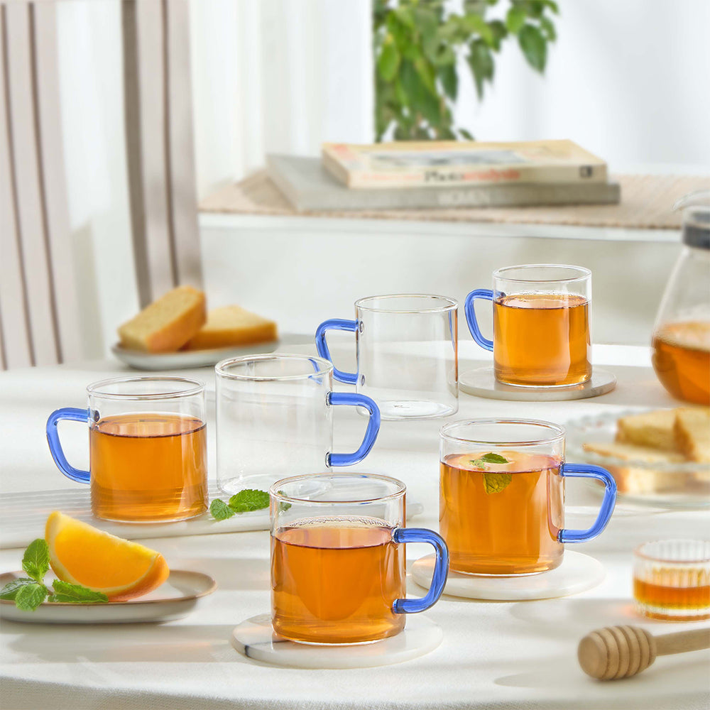 Borosil Blue Vision Classic Mug Set, 190ml x 6