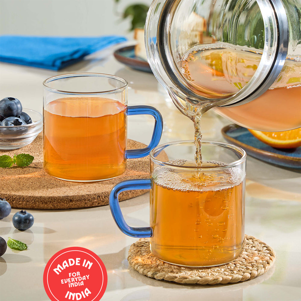 Borosil Blue Vision Classic Mug Set, 190ml x 6