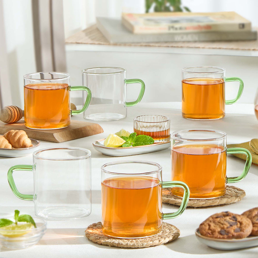 Borosil Green Vision Classic Mug Set, 190ml x 6