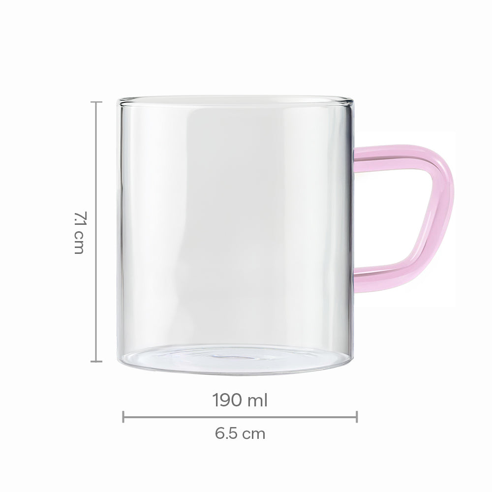 Borosil Pink Vision Classic Mug Set, 190ml x 6