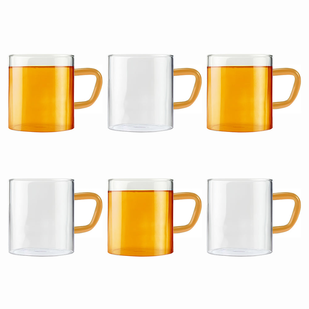 Borosil Yellow Vision Classic Mug Set, 190ml x 6