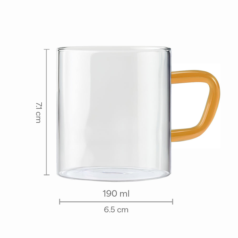 Borosil Yellow Vision Classic Mug Set, 190ml x 6