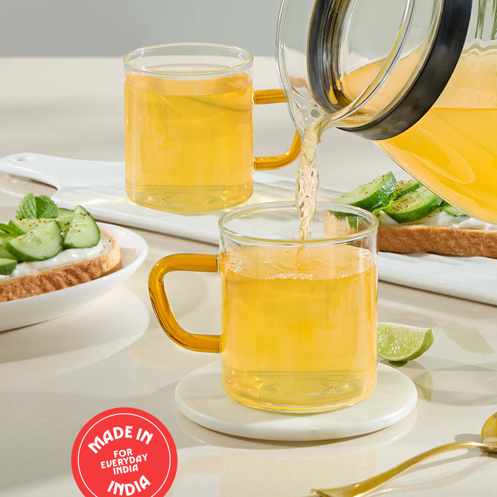 Borosil Yellow Vision Classic Mug Set, 190ml x 6
