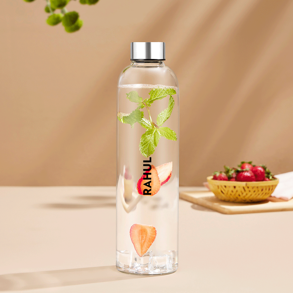 Borosil Crysto Glass Bottle-SS Lid-Personalise, 1L