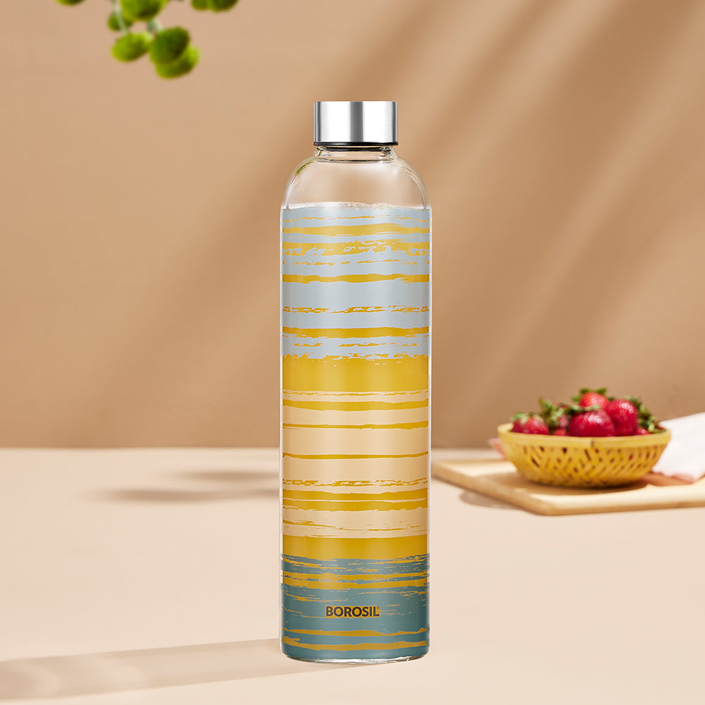 Glance Glass Bottle w Narrow Mouth, Silver Lid, 1L