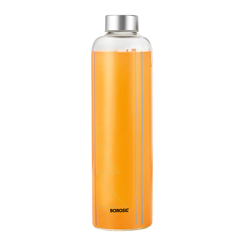 Crysto Narrow Mouth Sintra Glass Bottle, Silver Lid 1 L