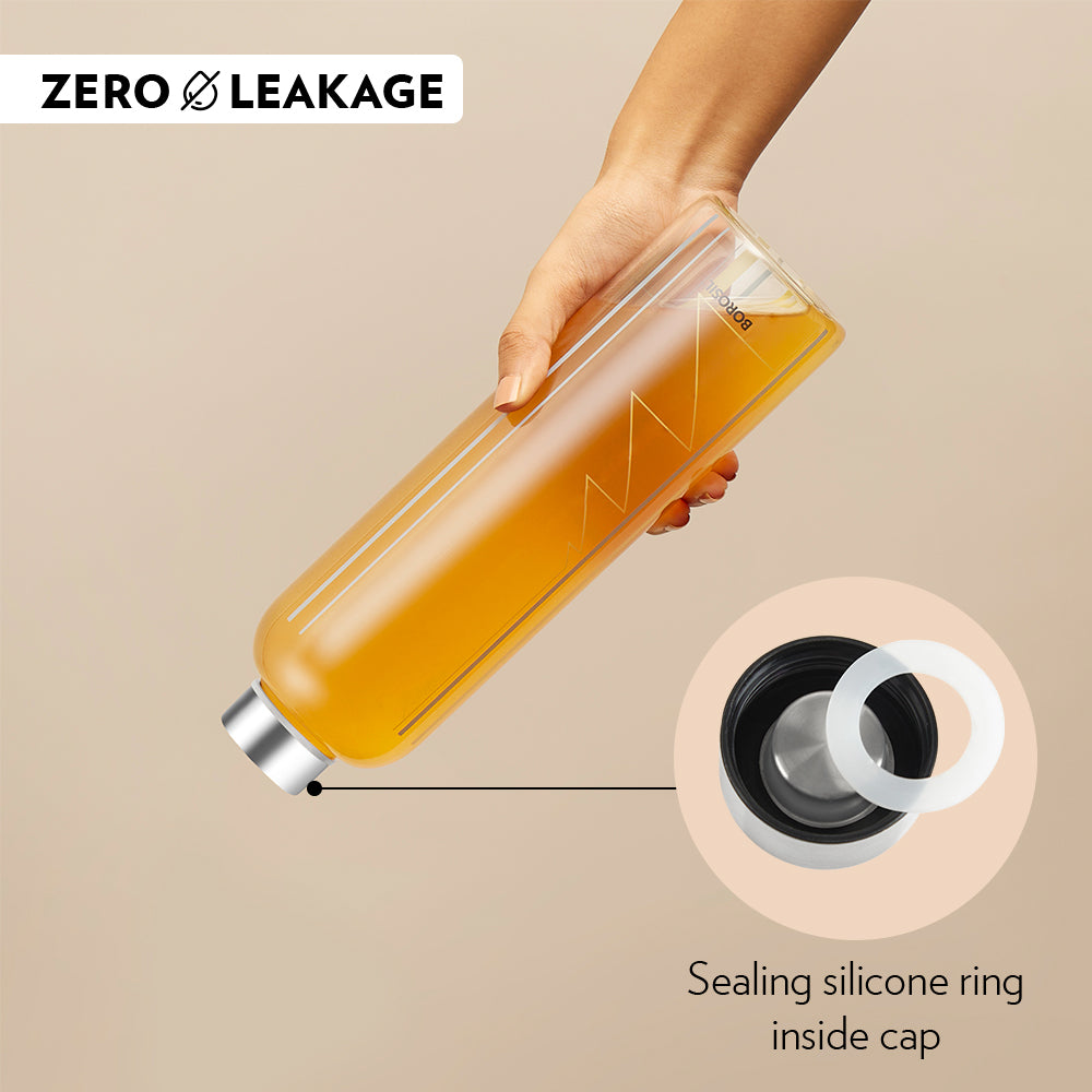 Crysto Narrow Mouth Sintra Glass Bottle, Silver Lid 1 L