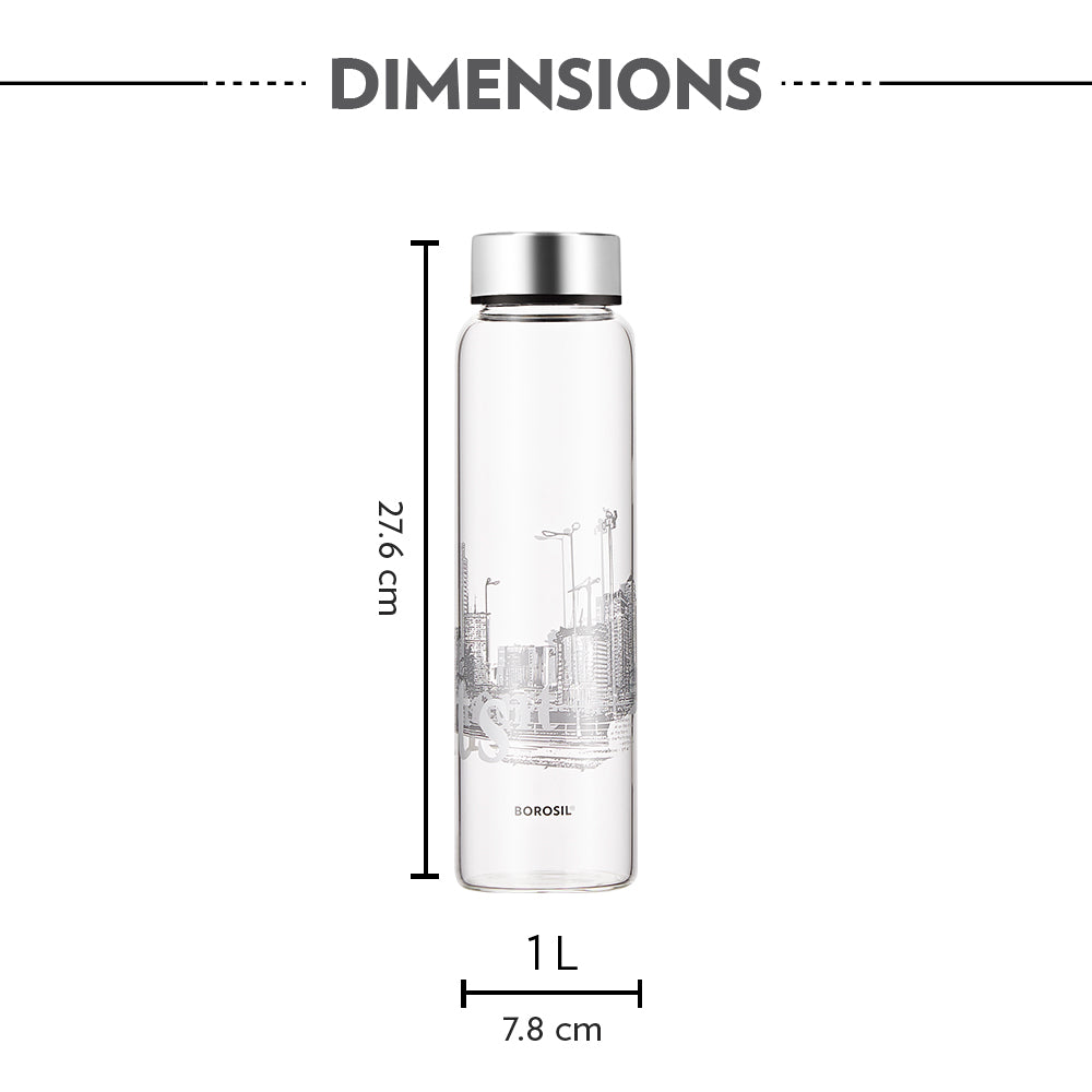 Roma Glass Bottle w Wide Mouth, Silver Lid, 1L