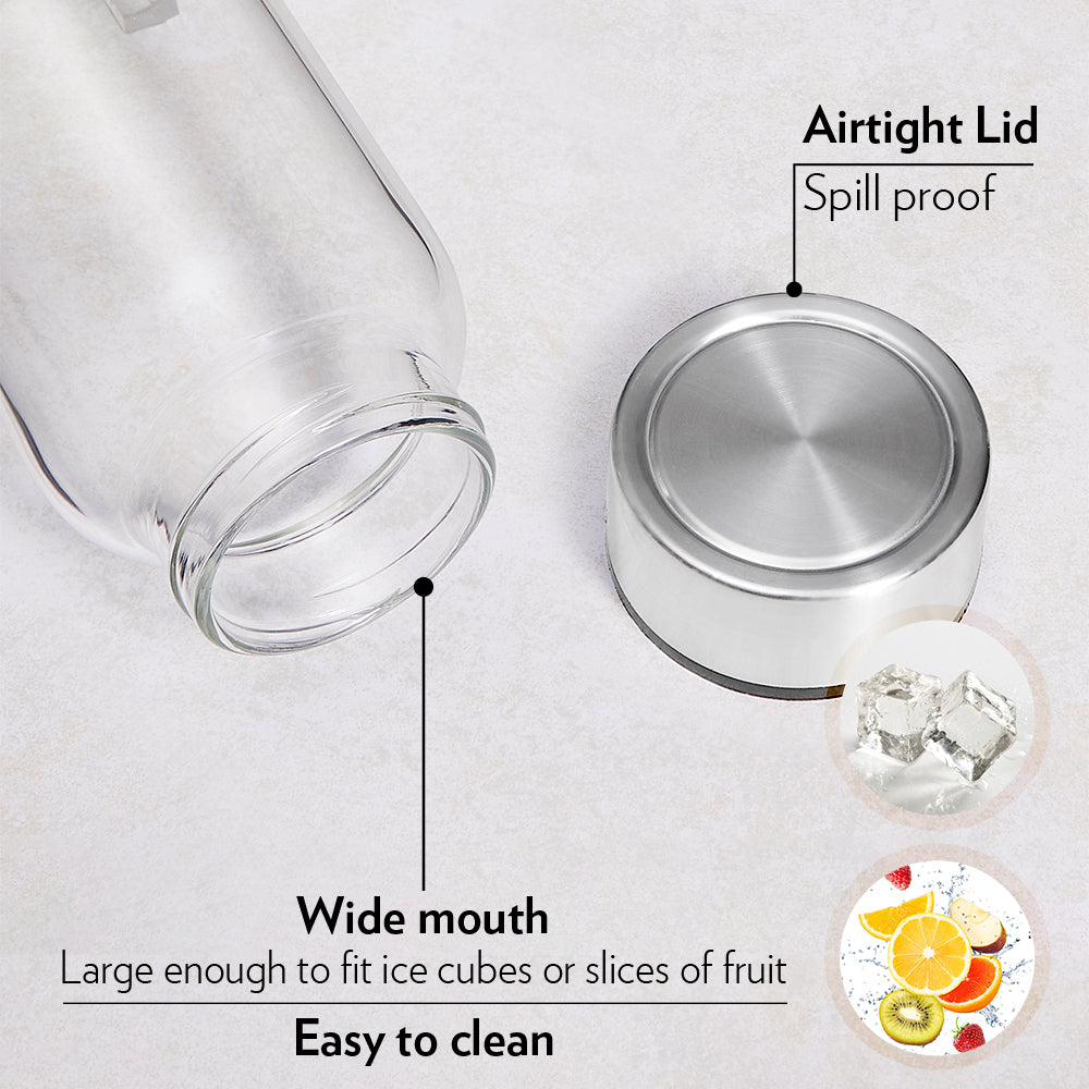 Roma Glass Bottle w Wide Mouth, Silver Lid, 1L