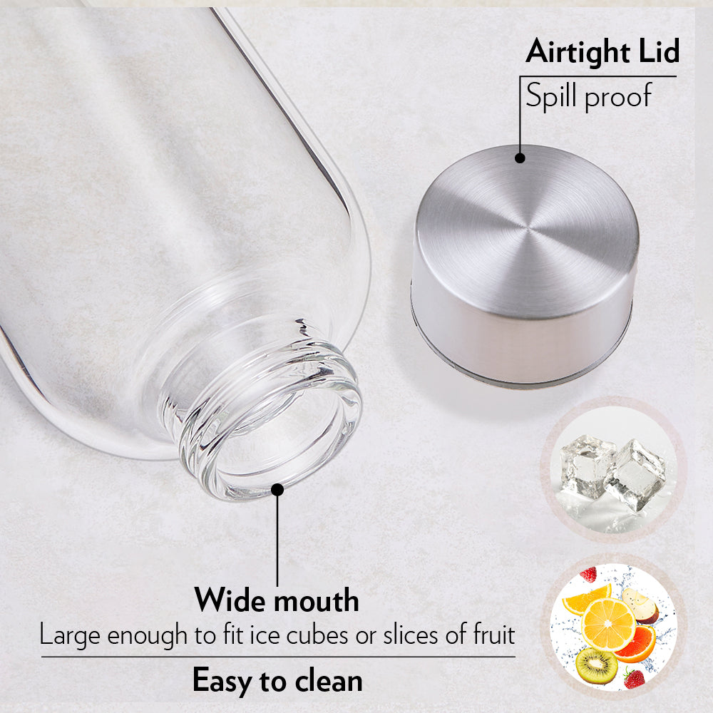 Roma Glass Bottle w Narrow Mouth, Silver Lid, 1L