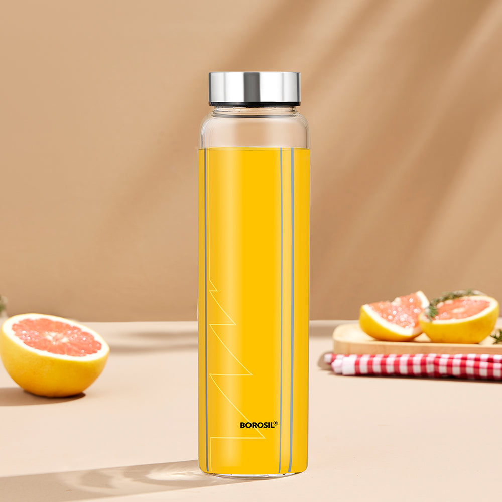 Sintra Glass Bottle w Wide Mouth, Silver Lid, 1L
