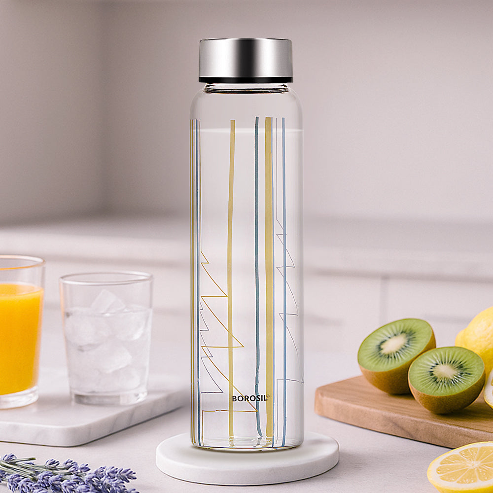 Crysto Wide Sintra Glass Bottle with Silver Lid