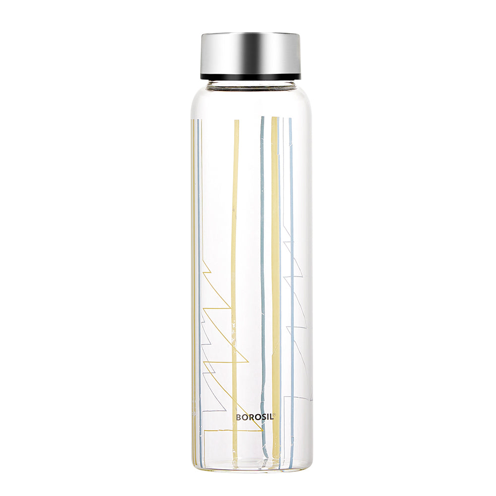 Sintra Glass Bottle w Wide Mouth, Silver Lid, 1L