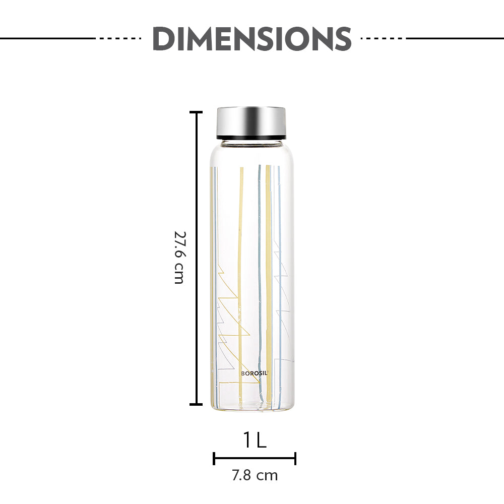 Sintra Glass Bottle w Wide Mouth, Silver Lid, 1L