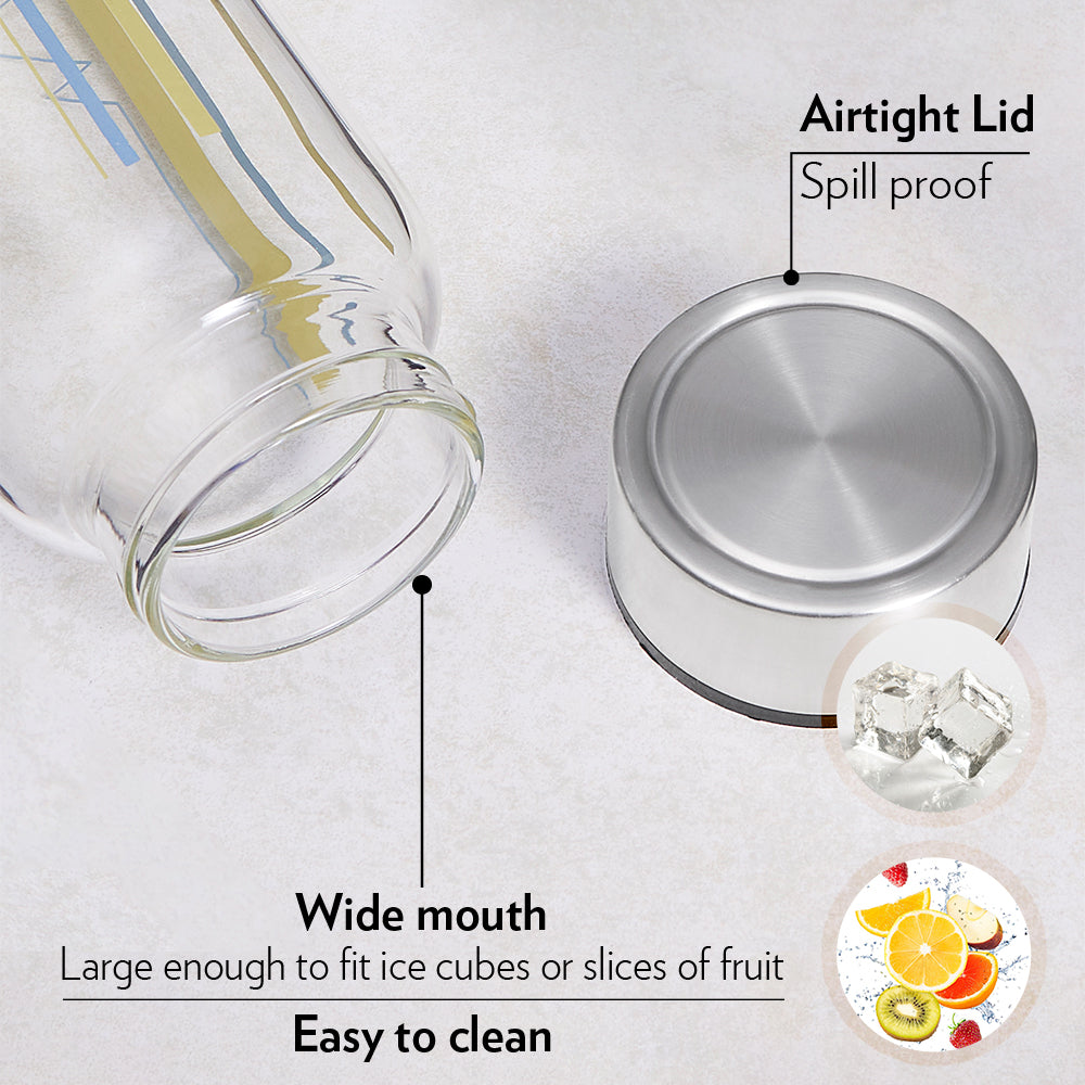 Sintra Glass Bottle w Wide Mouth, Silver Lid, 1L