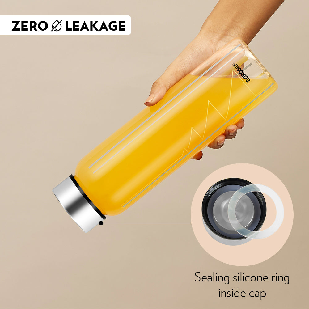Sintra Glass Bottle w Wide Mouth, Silver Lid, 1L