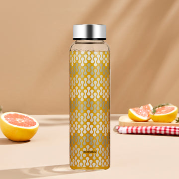 Vista Glass Bottle w Wide Mouth, Silver Lid, 1L