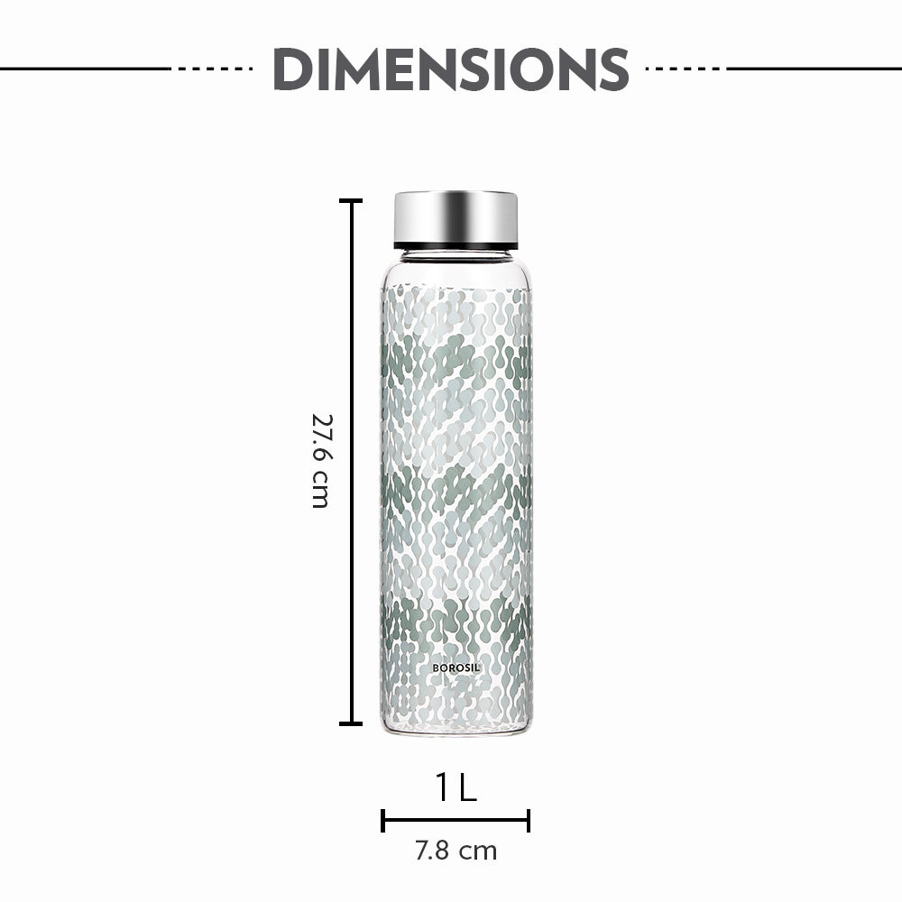 Borosil Vista Glass Bottle with Silver Lid , 1 L