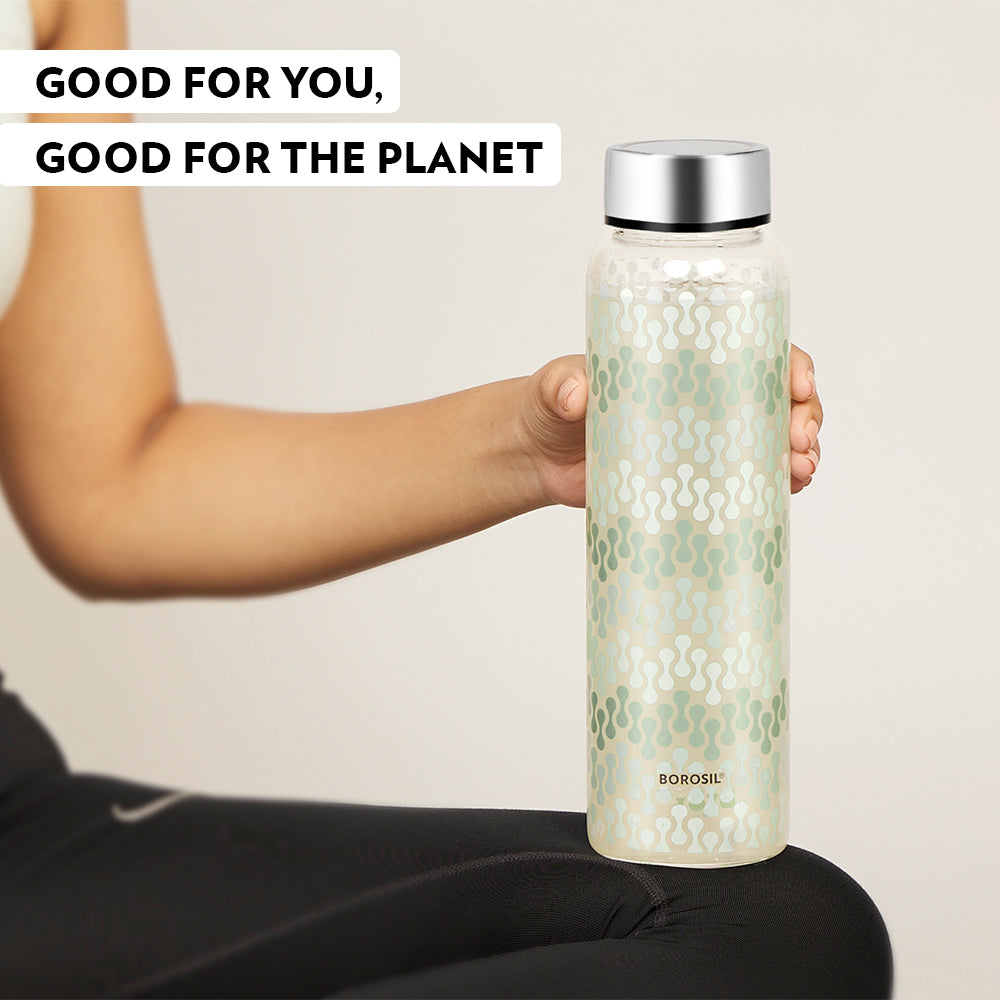 Borosil Vista Glass Bottle with Silver Lid , 1 L