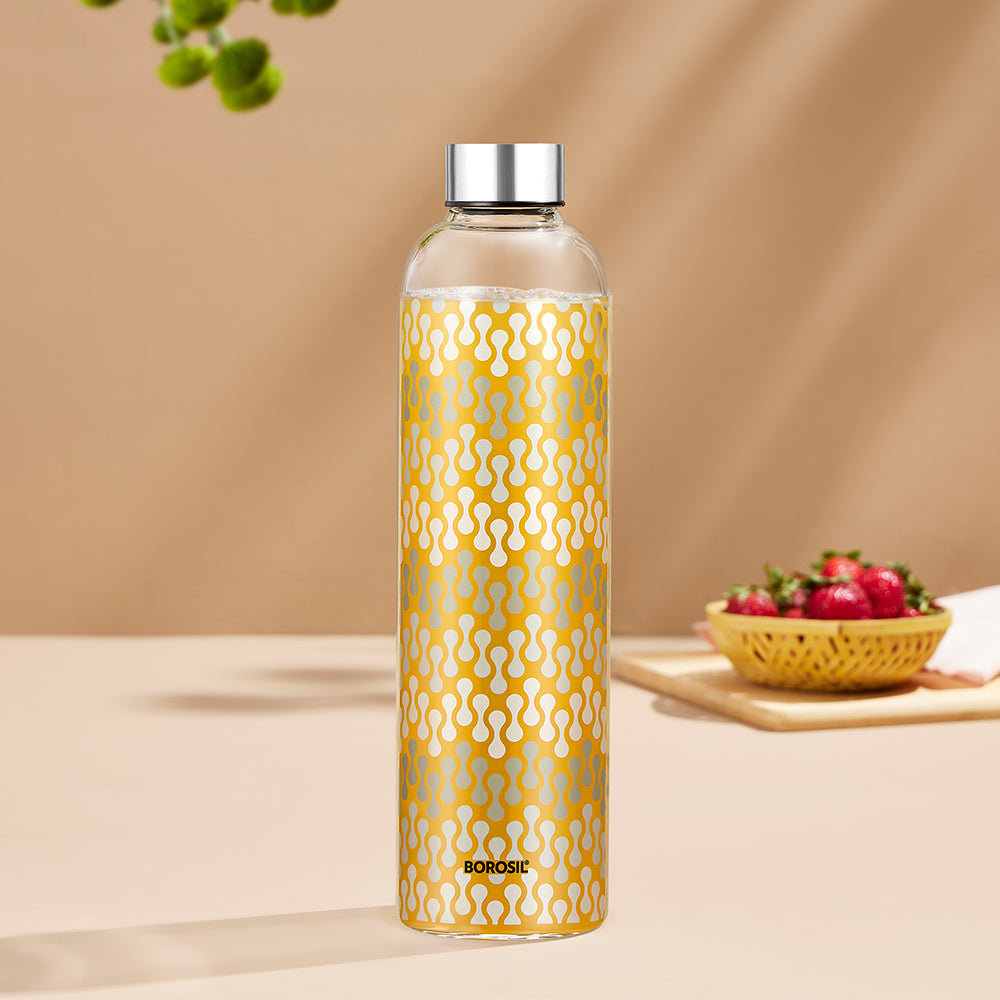 Vista Glass Bottle w Narrow Mouth, Silver Lid, 1L