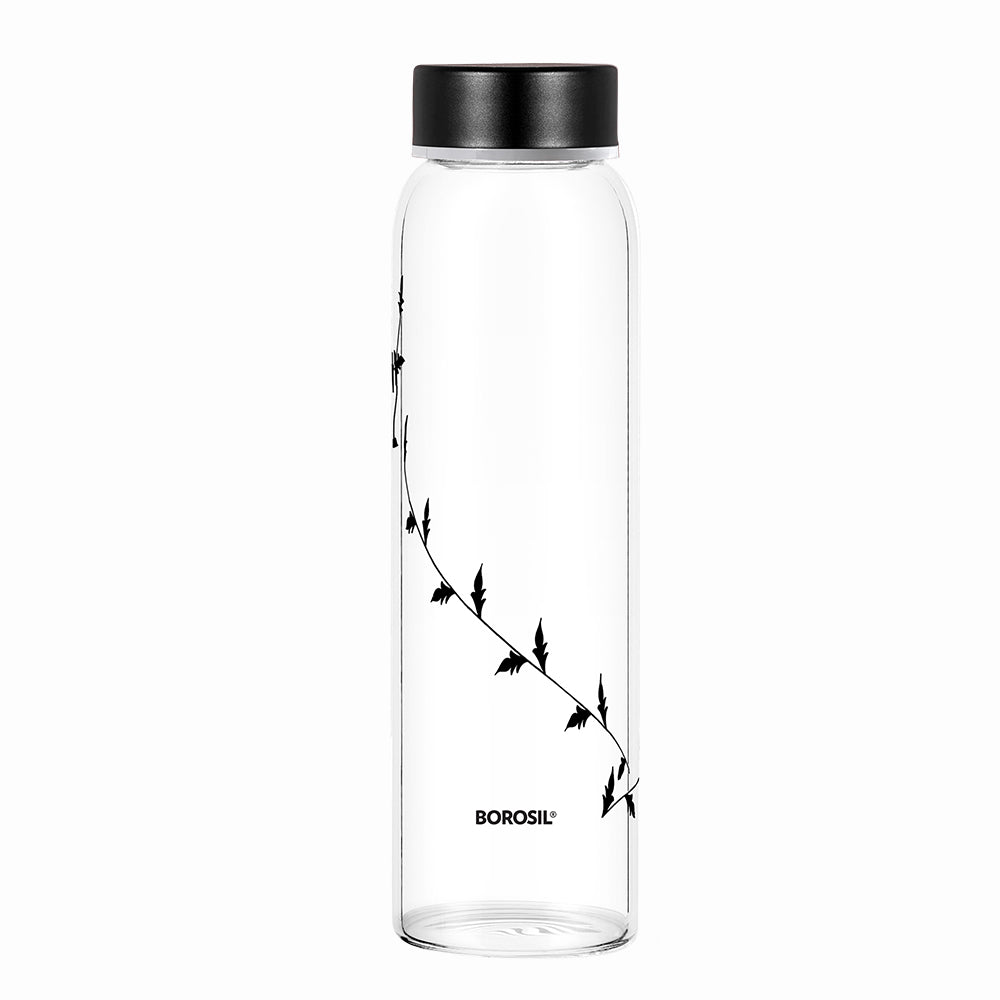 Crysto Glass Bottle w SS Lid-Krip Black, 1L