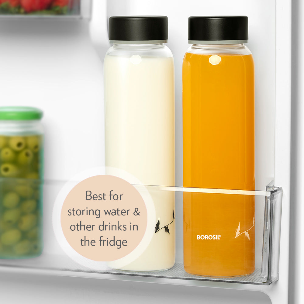 Crysto Glass Bottle w SS Lid-Krip Black, 1L