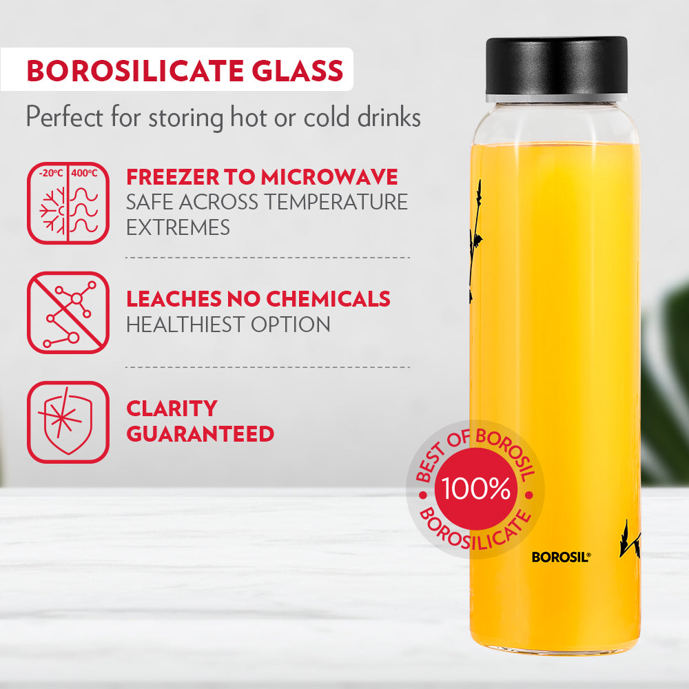 Crysto Glass Bottle w SS Lid-Krip Black, 1L
