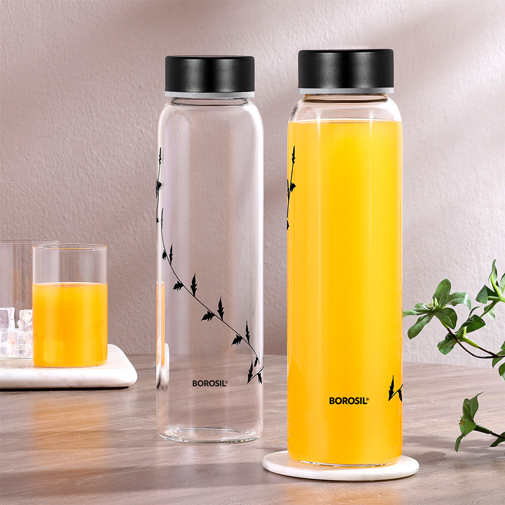 Crysto Glass Bottle w SS Lid-Krip Black, 1L