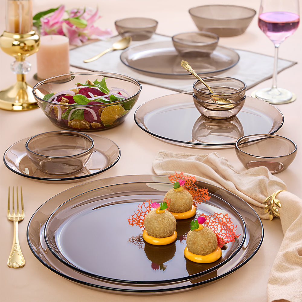 Aura Ion Glass Dinner Set, Brown