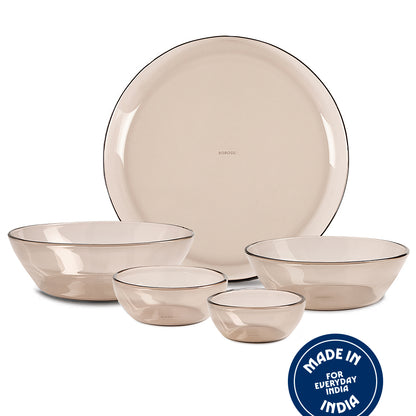 Aura Ion Glass Dinner Set, Brown