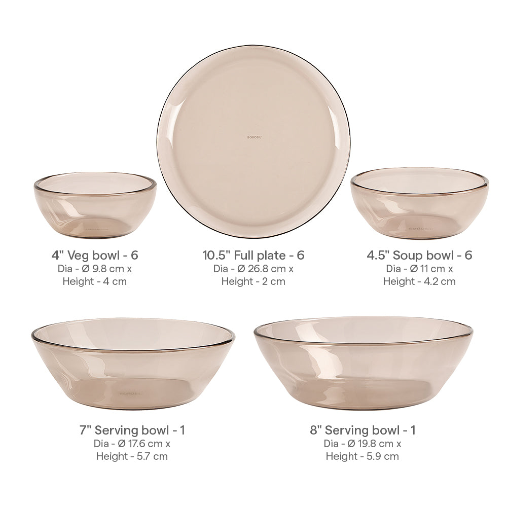 Aura Ion Glass Dinner Set, Brown