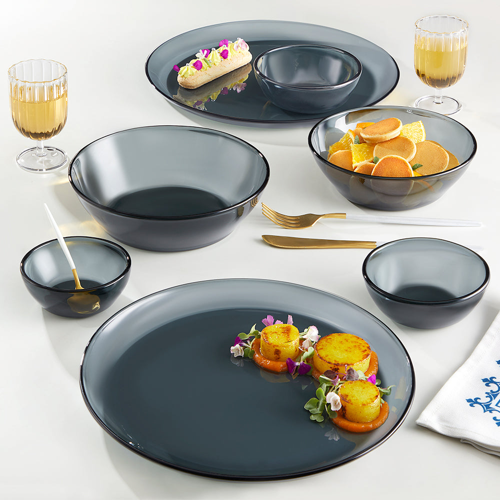 Borosil Aura Glass Dinner Set, Grey, 20 pc