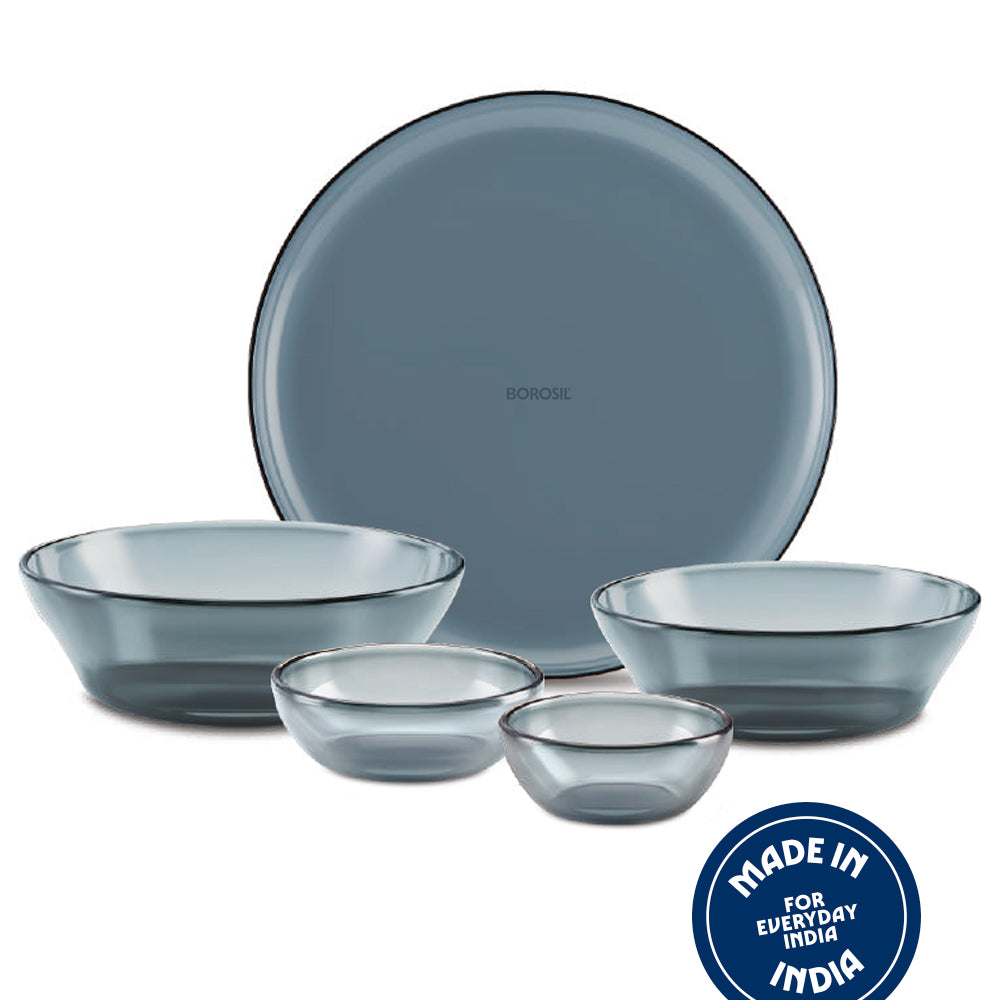 Borosil Aura Glass Dinner Set, Grey, 20 pc