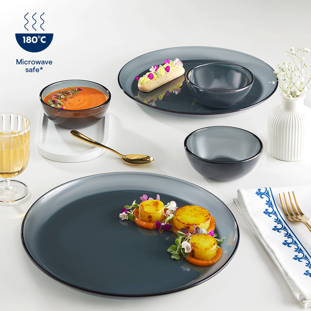 Borosil Aura Glass Dinner Set, Grey, 20 pc