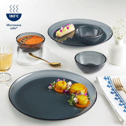 Borosil Aura Glass Dinner Set, Grey, 20 pc