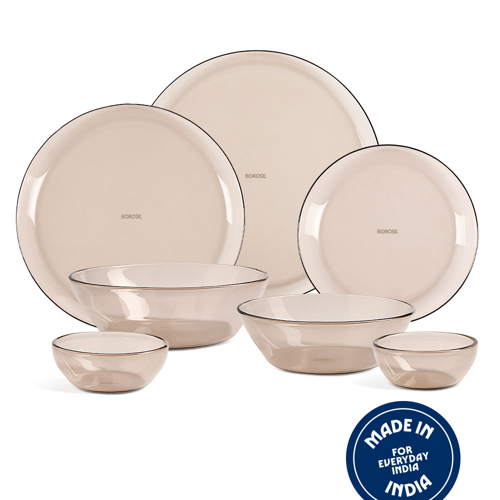 Aura Ion Glass Dinner Set, Brown