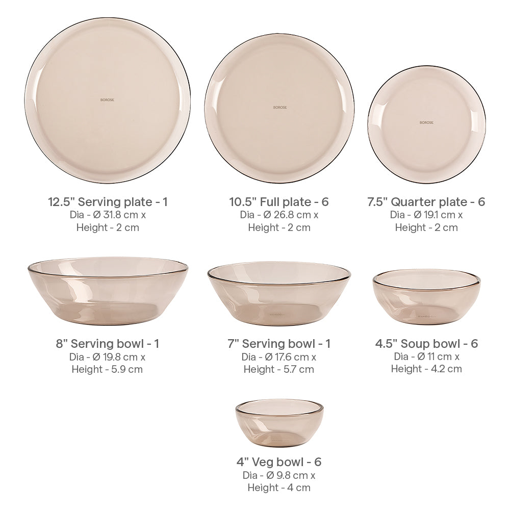 Aura Ion Glass Dinner Set, Brown