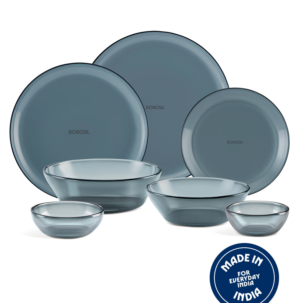 Aura Ion Glass Dinner Set, Grey