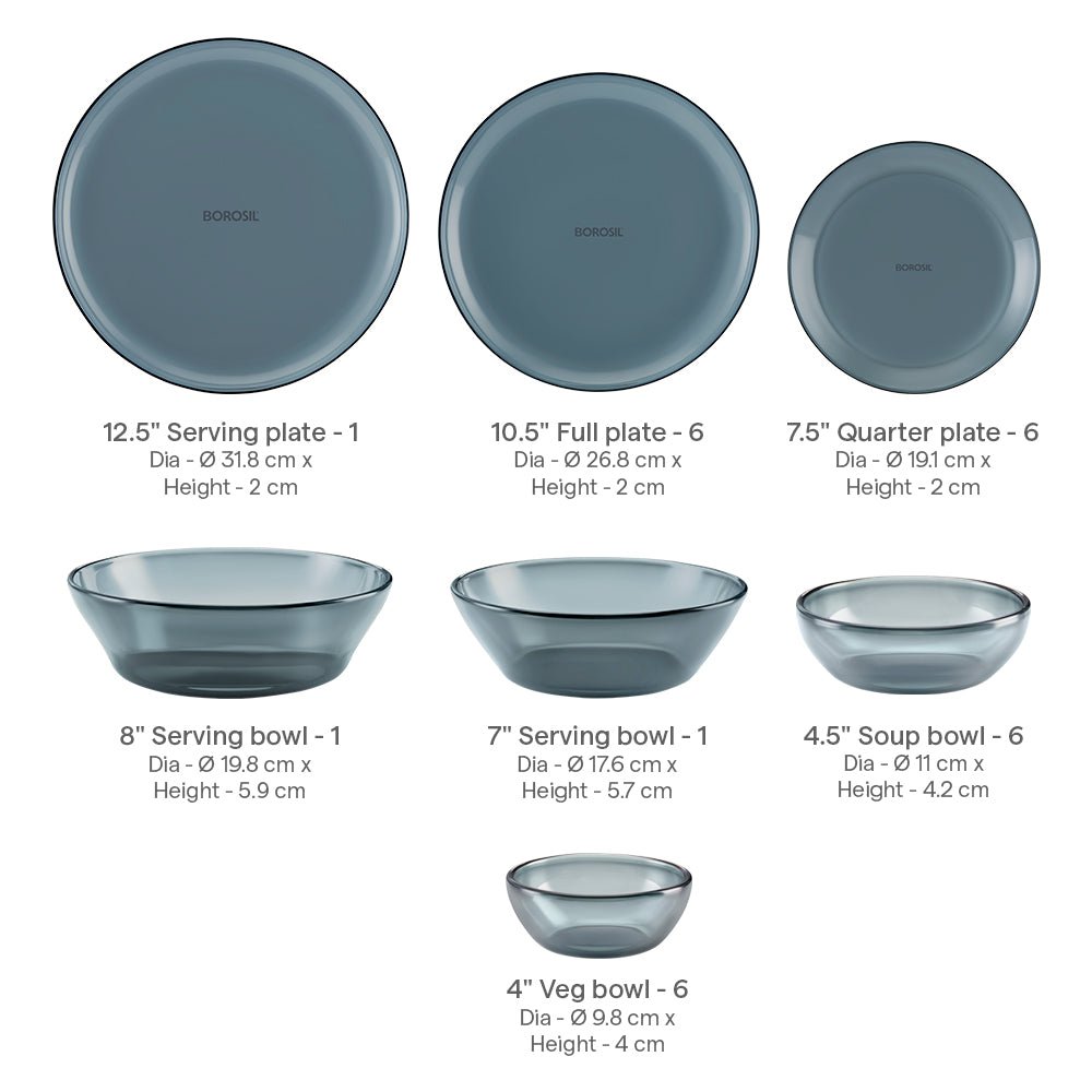 Aura Ion Glass Dinner Set, Grey