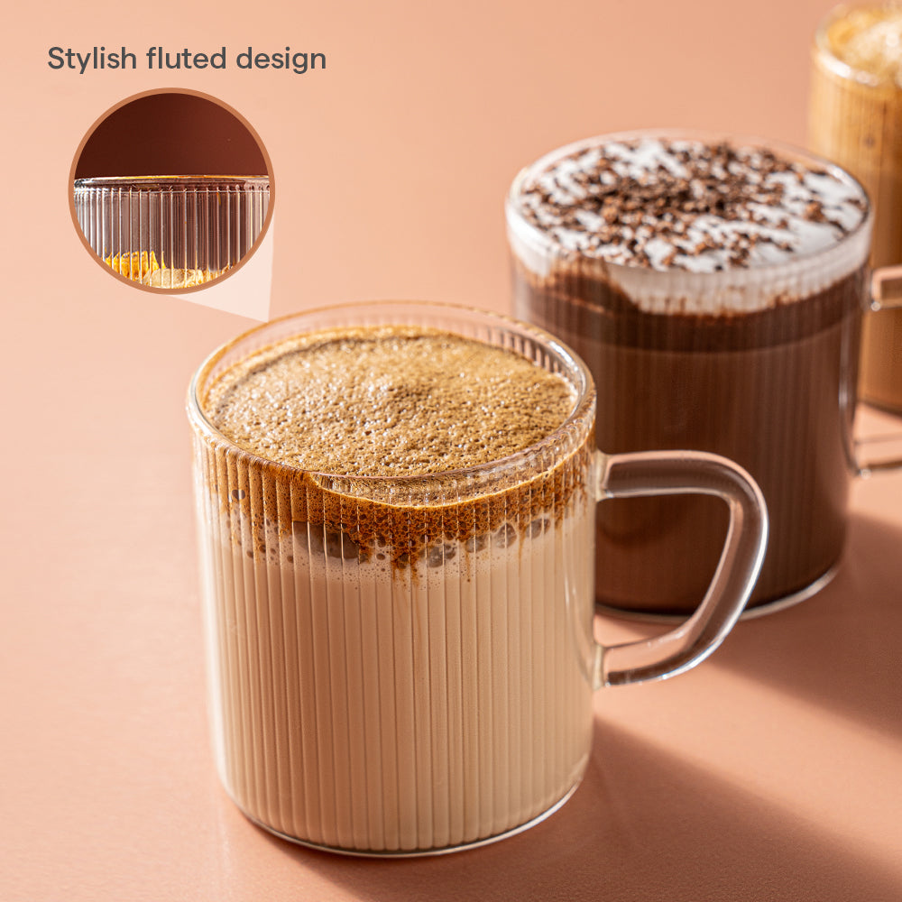 Borosil Vision Fluted Classic Mug Set, 190ml x 6