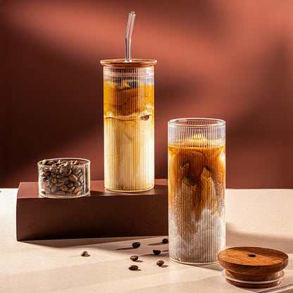 Borosil Fluted Punch Glasses w Wooden Lid and Glass Straw