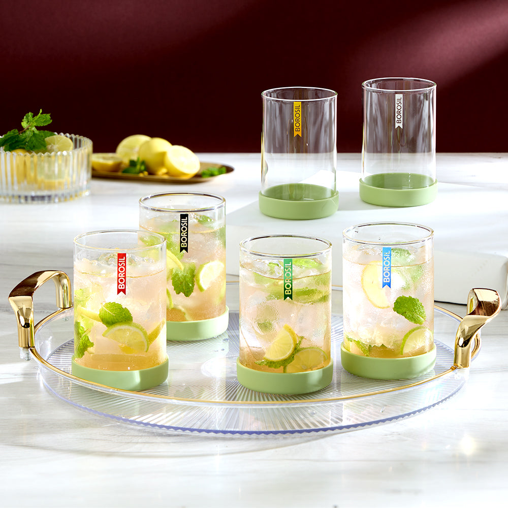Borosil Vision Glass Set of 6, 295 ml, Light Green