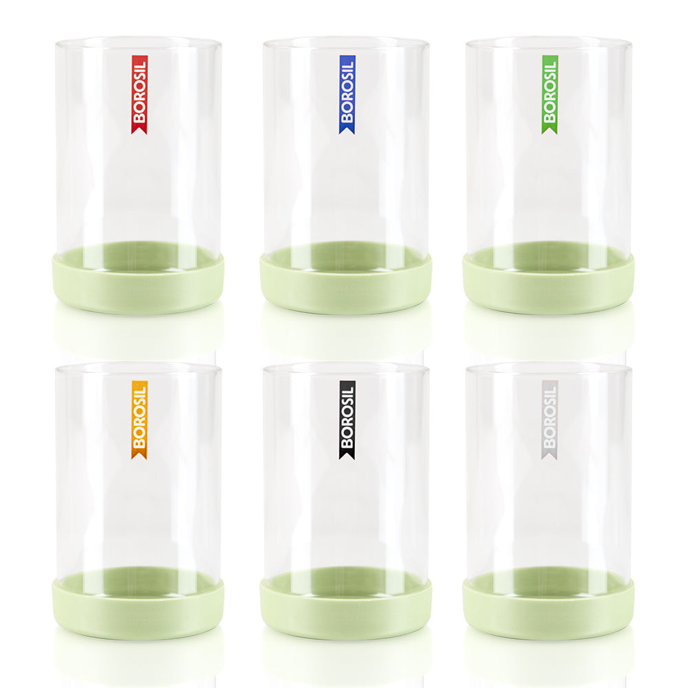 Borosil Vision Glass Set of 6, 295 ml, Light Green