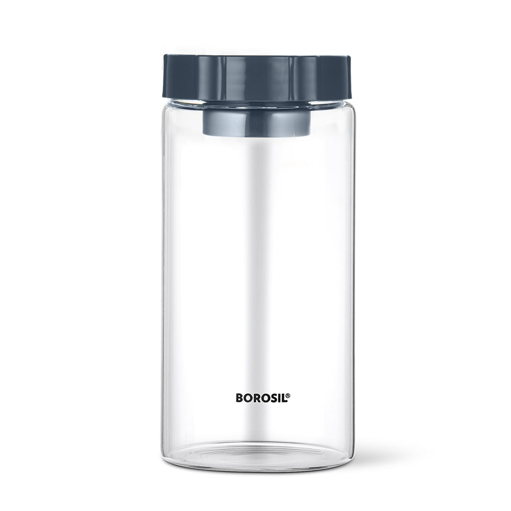Borosil Endura Easyscoop Airtight Glass Jar with PP Lid Gray , 1.2 L