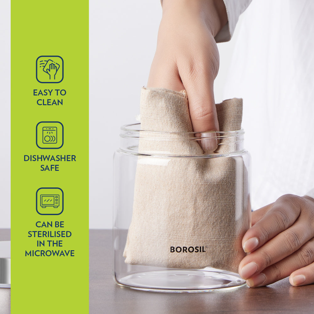 Borosil Endura Easyscoop Airtight Glass Jar with PP Lid Gray , 1.2 L