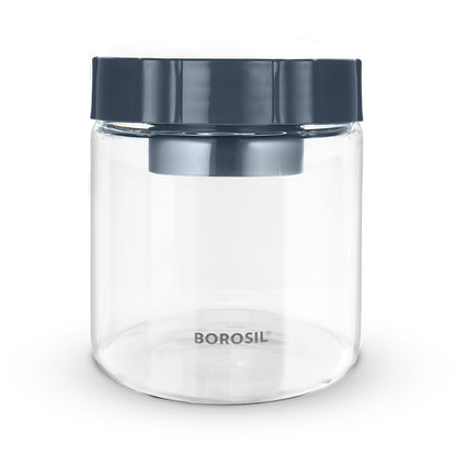 Borosil Endura Easyscoop Airtight Glass Jar with PP Lid Gray , 600 Ml
