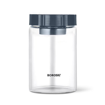 Borosil Endura Easyscoop Airtight Glass Jar with PP Lid Gray , 900 Ml